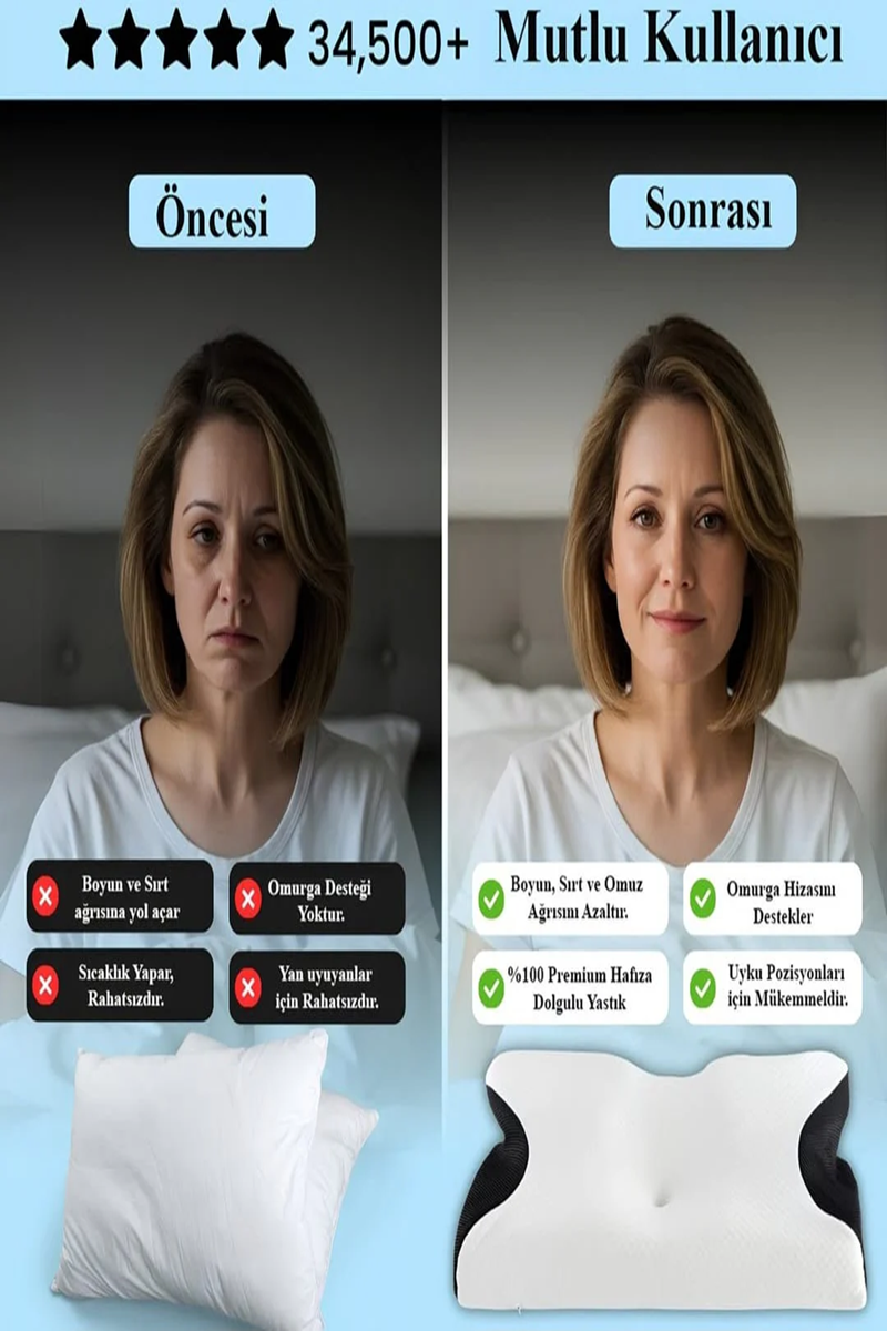 LuniaSleep Ergonomik Yastık – Boyun ve Omurga Desteği ile Kusursuz Uyku